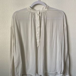 H&M Ivory White Band-Collar Viscose Blouse